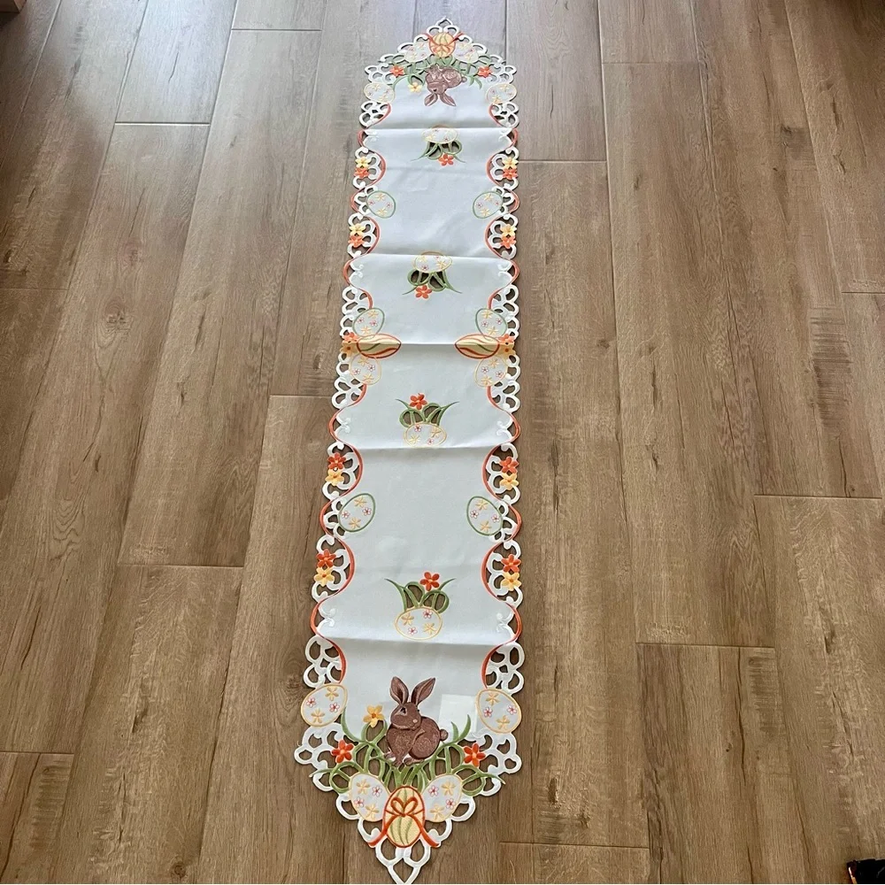 NEW Table Runner,‎ Embroidered Easter Rabbit Eggs 67” X 12.25”